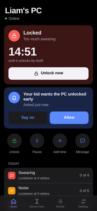 Locked screen in dark mode